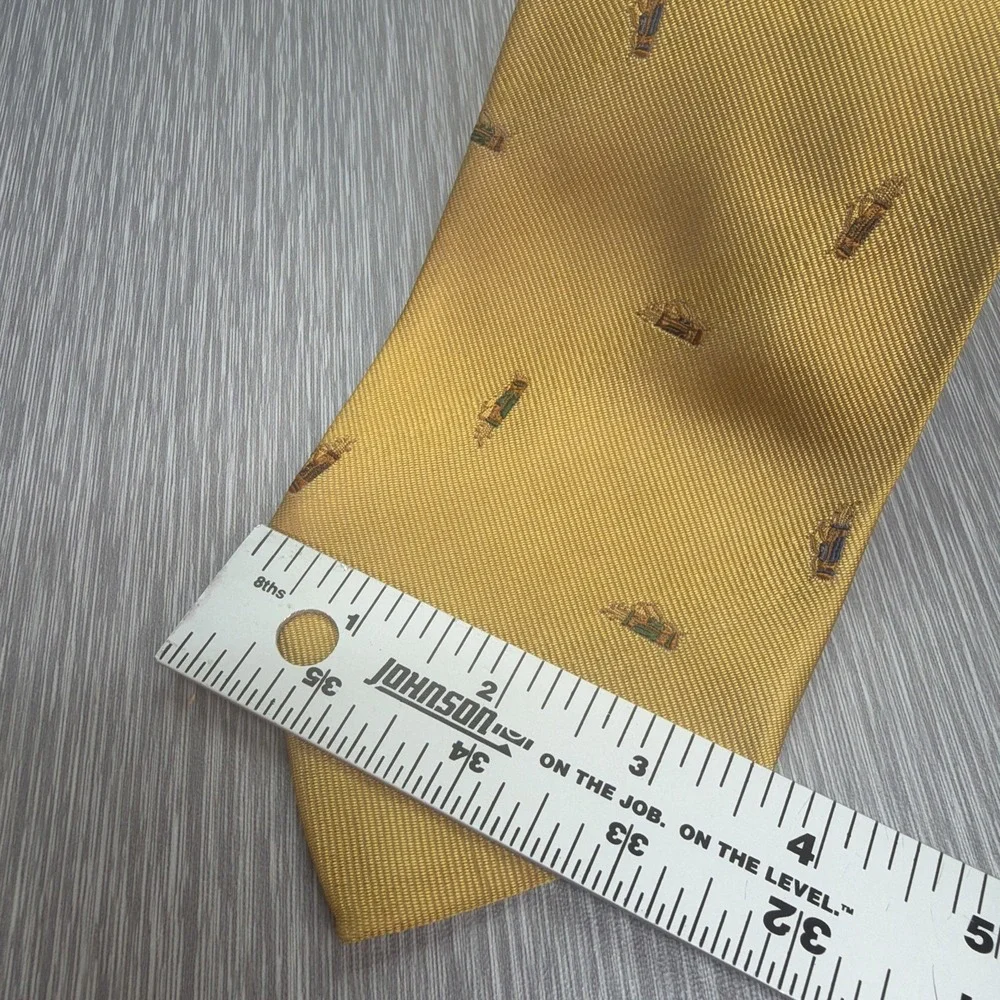 Hugo Boss Tie Golf Silk Gold‎ Club Print Made in Italy Mens